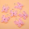 24 Stück Durchscheinendes Netz Draht Glitzer Schmetterling Hochzeitsfeier Kleiderdekoration DIY Zubehör Rosa