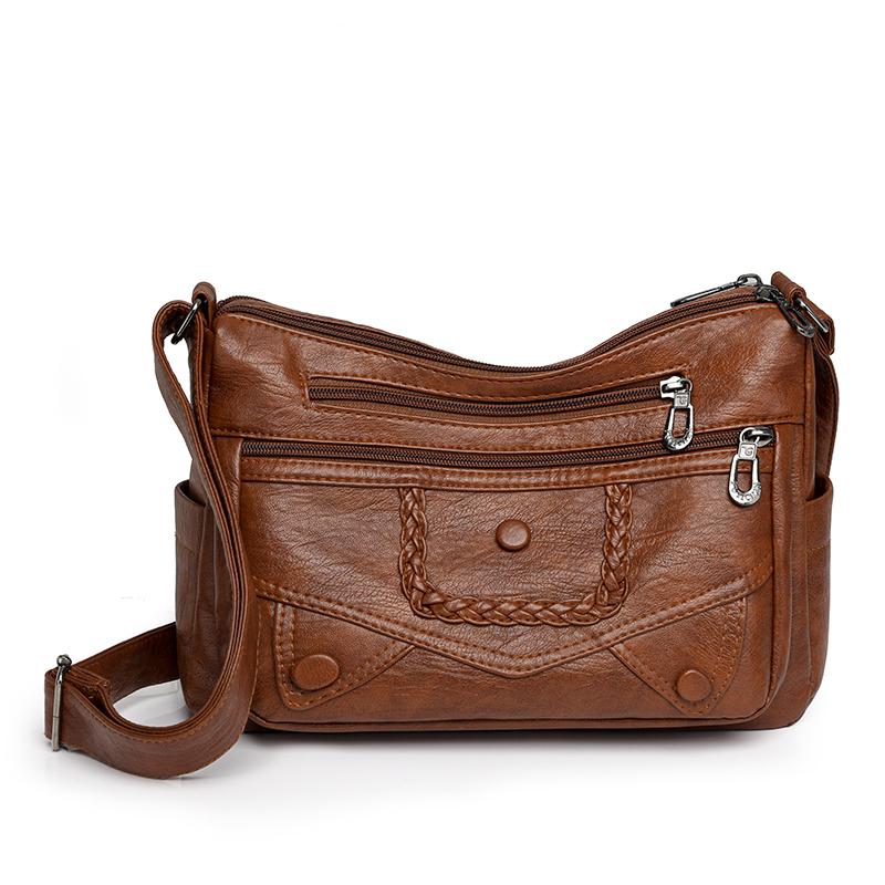 Crossbody Bag Middle-aged Women's Bag Soft Leather Large Capacity Multi-layer Shoulder Bag