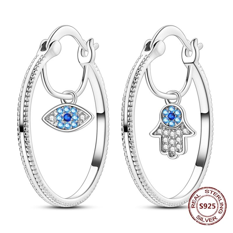 Shining Blue Zircon Owl Earrings 925 Silver Evil Eyes Earrings for Women Wedding Engagement Planet Moon Star Zirconia Jewelry