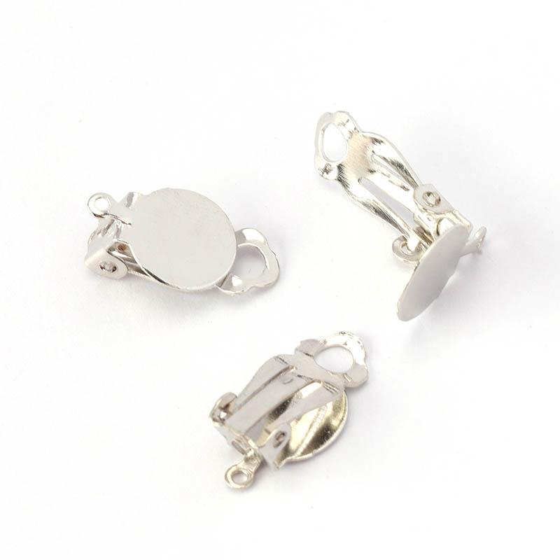 50pcs Ear Clips Earrings Gold Silver Plated Iron Blank Setting Base Fit 10mm Glass Cabochons DIY Jewelry Making Components