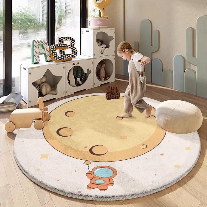 Covor rotund drăguț antiderapant rezistent la pete covoraș de joacă pentru copii pentru camera copiilor noptieră decor podea pepinieră cu imprimeu de desene animate