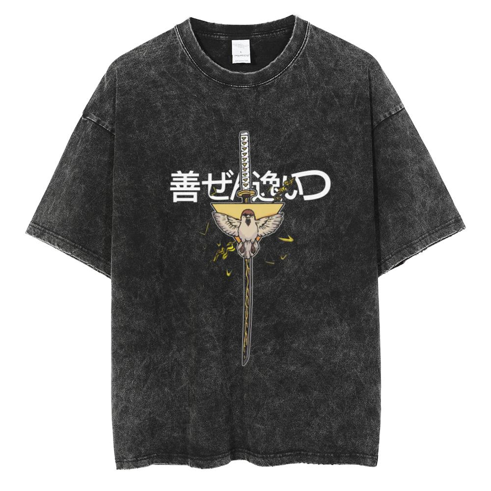 Gorące Anime Demon Slayer Kochou Shinobu Nadruk Graficzny T-shirt Męski Casual Bawełniane T-shirty Bawełniany T-shirt Prany Harajuku Męskie Topy