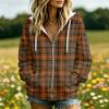 Women's Plaid Print Long Sleeve Hooded Jacket with Pockets and Casual Coat