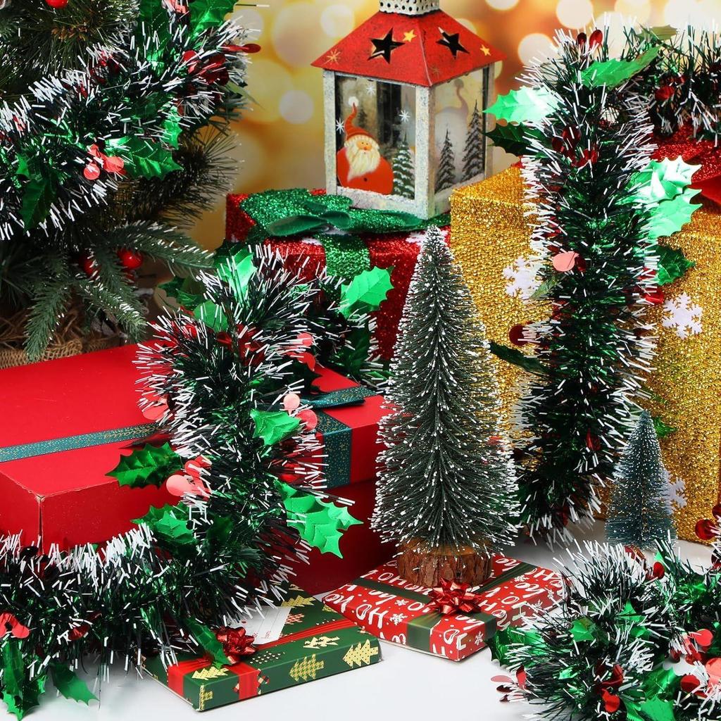2 Pcs Artifficial HeavyTinsel Red Berry Christmas Strings,Garlands Ribbon Ribbon for New Year Xmas Christmas and Tree Decoration 6 Ft