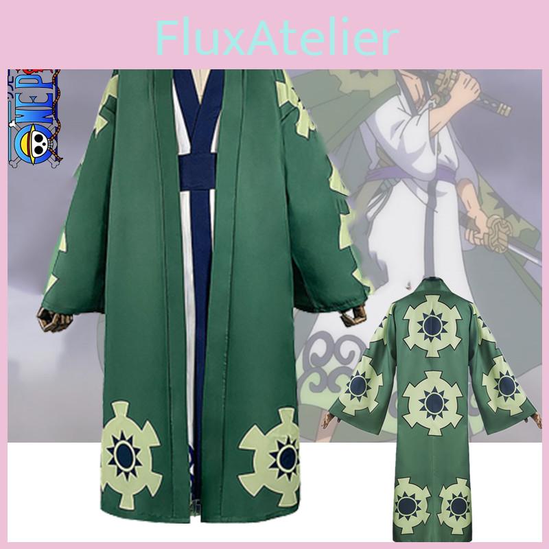 One Piece Roronoa Zoro Cosplay Kostüm Hochwertiger Kimono Robe Vollanzug für Halloween und Themenpartys