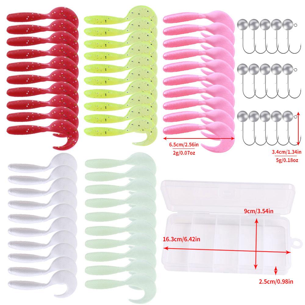 Soft Fishing Lures Kit Silicone Lure Set Artificial Bait Worm with Crank Jig Head Hook HOOK 45pcs/34pcs/65pcs