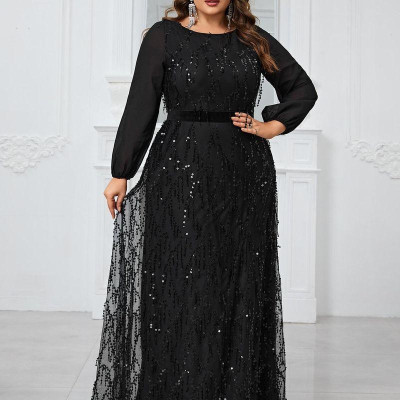 Sequin Evening Dress Party Prom Mermaid Dress Long Gown 3XL Black 2XL
