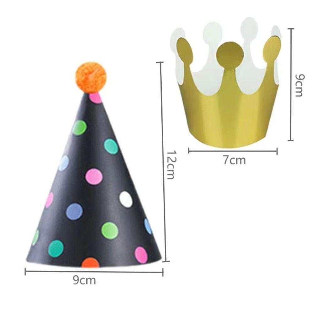 11Pcs/Set Fashion DIY Happy Birthday Party Hats Handmade Dot Cap Crown Crown Hats for Kids Birthday Party Photo Props