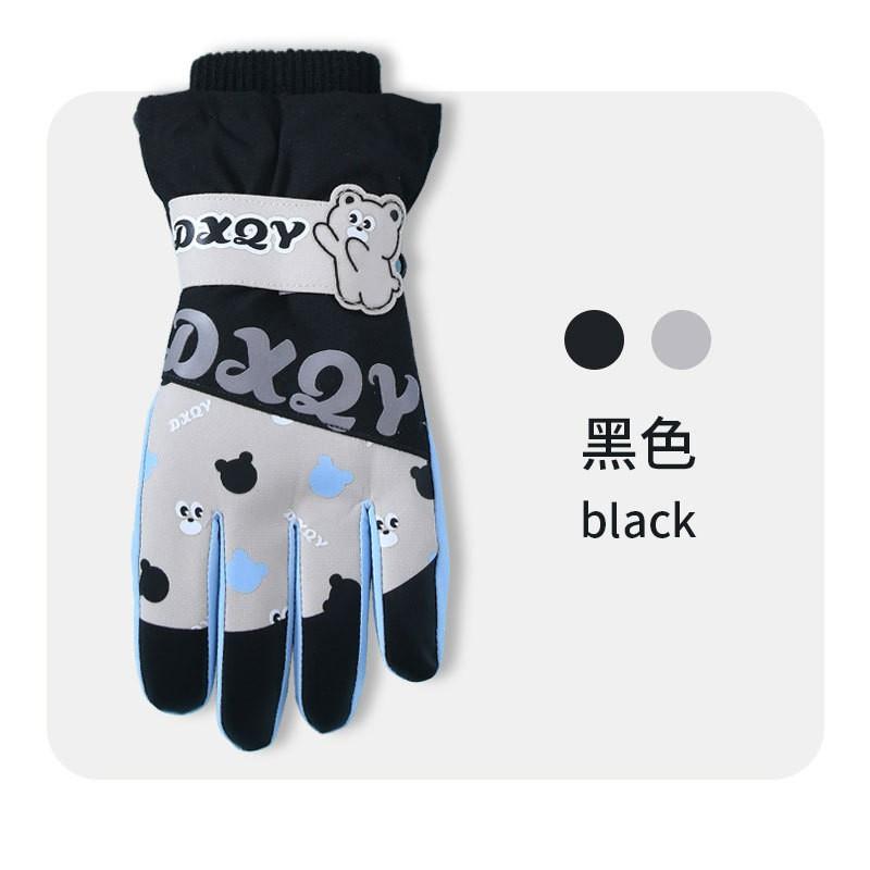Kids Ski Gloves With Cartoon Space Print Warm Fleece Lined Touchscreen Windproof Winter Mittens Boys Girls