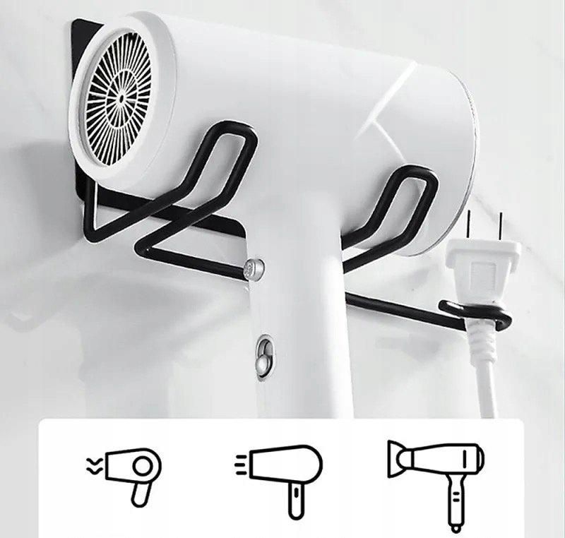 Support de Sèche-Cheveux pour Salle de Bain Noir Mat