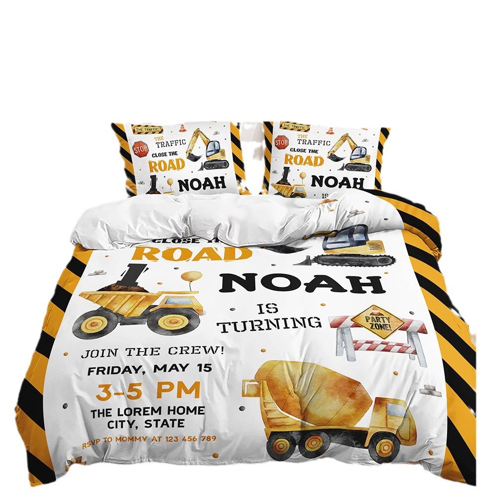 Three-Piece Bulldozer Large Truck Quilt Cover Two-Piece Bedding Kit