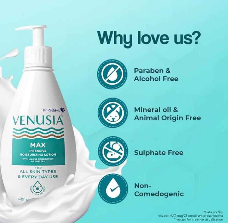 VENUSIA Max Moisturiser Lotion For Everyday Use for Dry Skin, Non Irritant Formula, Dermat Recommended 300g