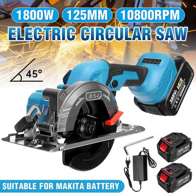 100V-240V 125mm Brushless Electric Circular Saw 1800W 0-45° Handle Adjustable Woodworking Cutting Power Tools For 18V Battery
