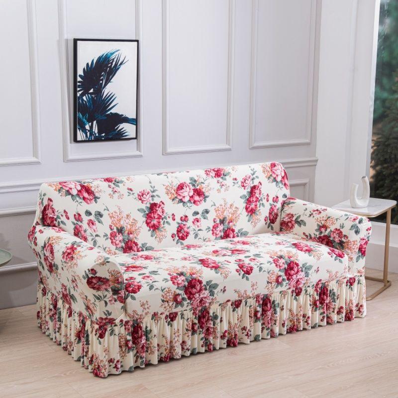 

Эластичный чехол на диван с цветочным цифровым принтом и оборкой - Эластичный цельный дизайн, регулируемые ремни, чехлы для дивана 3-seater 190-230cm