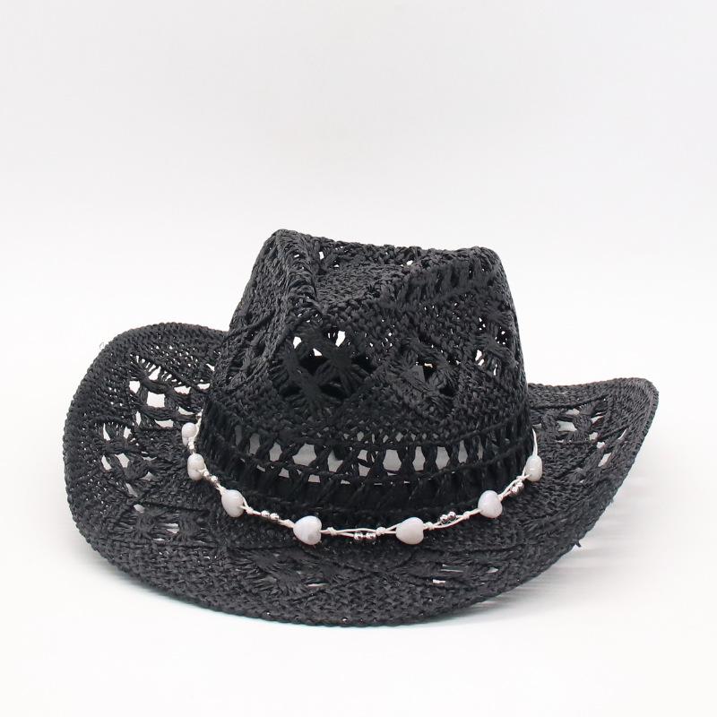 

Hollow Western Cowboy Hat Handmade Paper Knitted Hat Malan Men S And Women S Jazz Hat White Love Stone One size [cutout design]