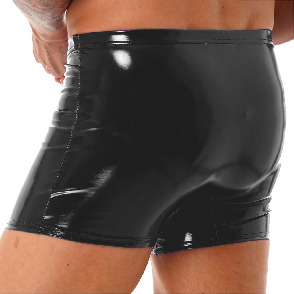 Mens Wet Look Patent Leather Shorts Boxer Brief Soft Stretchy Short Pants Clubwear