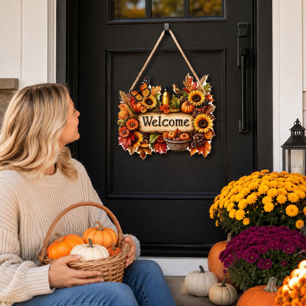 Fall Pumpkin Wooden Hanging Ornament Set of 4 for Thanksgiving Decor