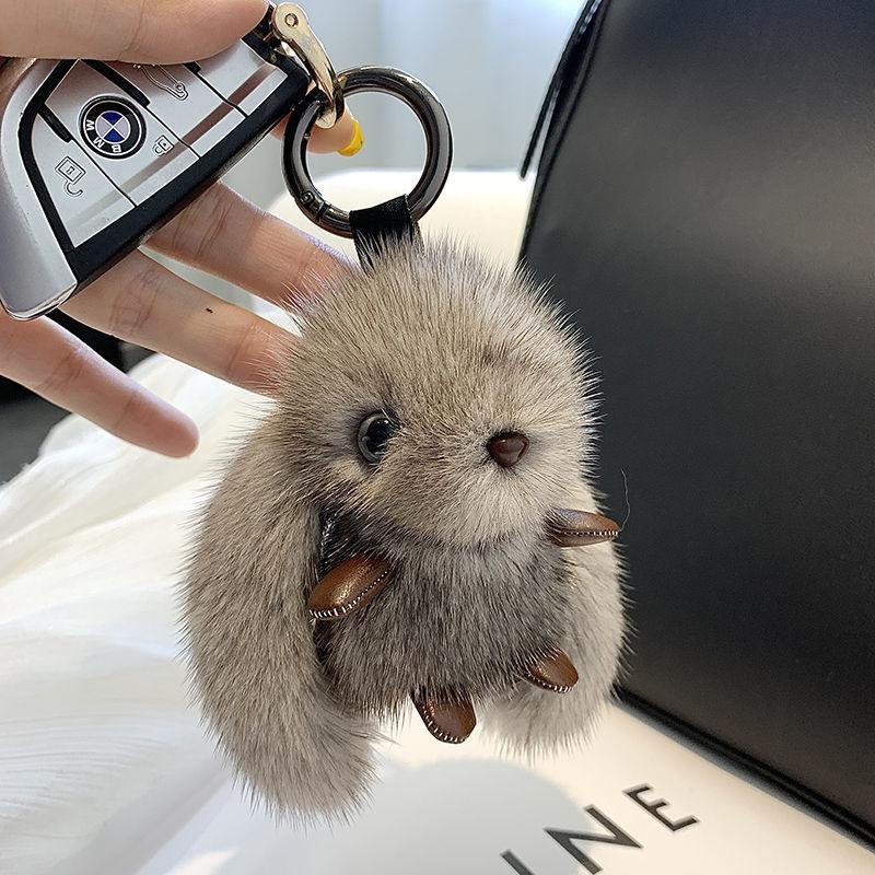 Faux Mink Fur Rabbit Plush Keychain Cute Premium Bag Charm Pendant Doll Birthday Gift For Women Imitation mink fur серый
