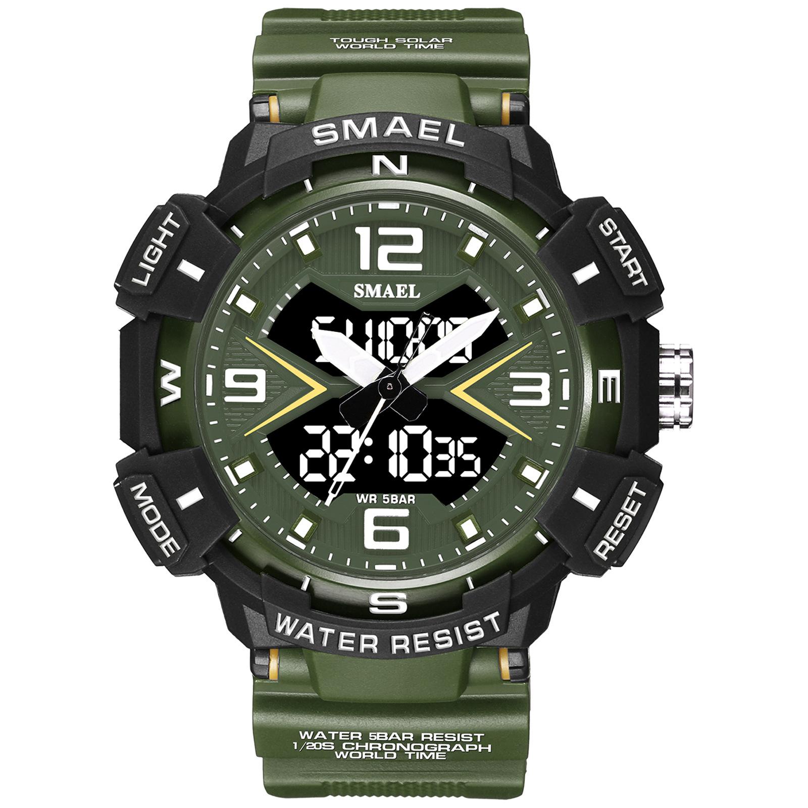 

SMAEL мужские многофункциональные цифровые электронные часы с двойным дисплеем для активного отдыха армия зеленый