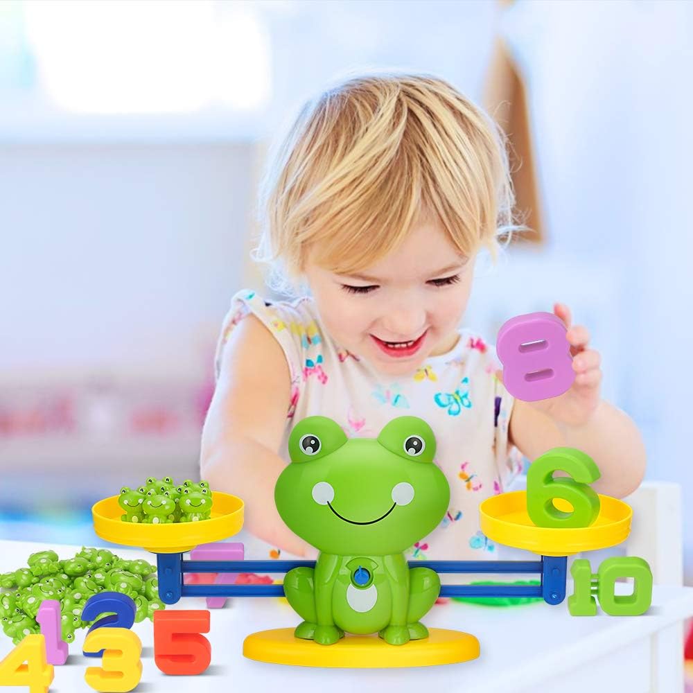 Montessori Matematická Váha Hračka, Učení Počítání a Kalkulace, Žába Vzdělávací Hračka, Rovnovážná Dovednost s Váhou a Kartami s Čísly, Rané Vzdělávání