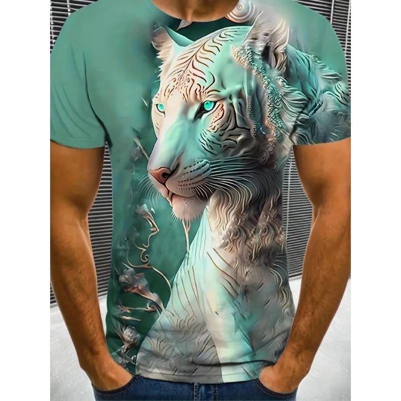 

3D Print Animal Tiger Totem T-Shirt For Men Summer Short Sleeve Casual Tee Shirts Clothes Mens XXS