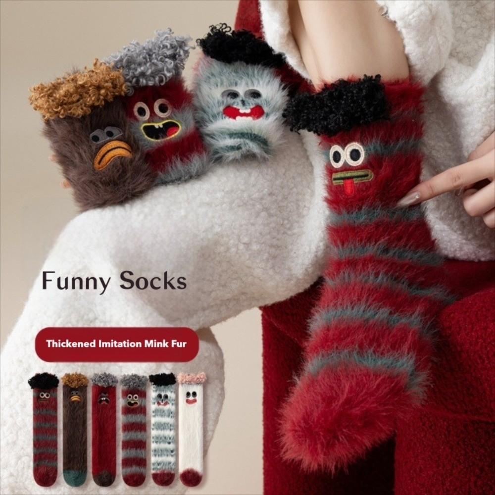 Kawaii Funny Winter Socks Cartoon Pattern Medium Tube Floor Socks Thickened Warm Tube Sock Winter Season