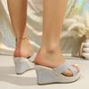 Women's Summer Wedge Thick-Soled Hollow Solid-Color Slide Sandals, Fashionable Casual Footwear, Available In Large Sizes.