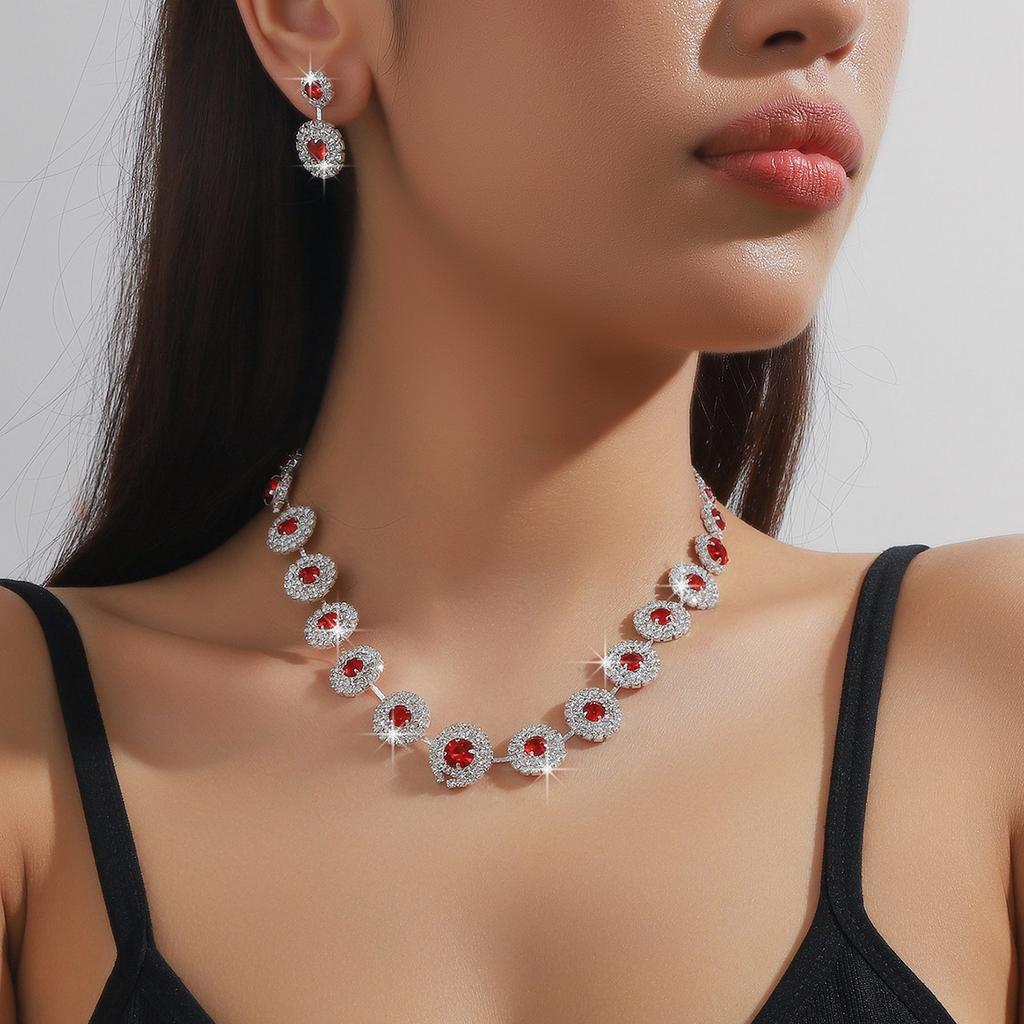 3PS Wedding Seasons Luxury Full Zircon Women's Earrings Necklace Zircon Set Wedding Dress Neck Accessories Women's Dress