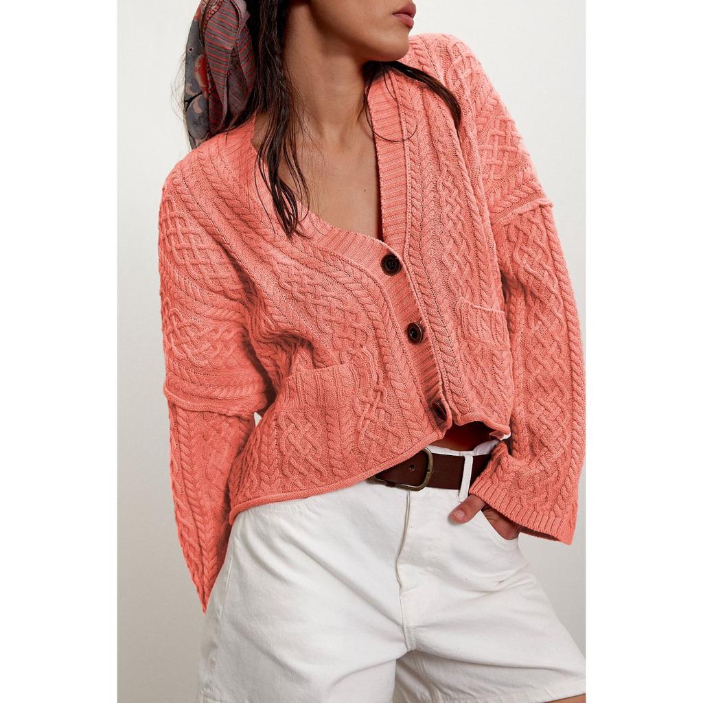 New Autumn and Winter Women's Clothing Short Twist Loose Solid Color Knitted Cardigan Jacket