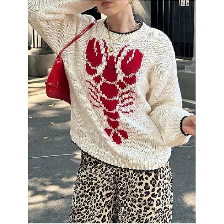 

2026 Women s Casual Commuting Cardigan Long Sleeve Printed Knit Pullover Sweater S