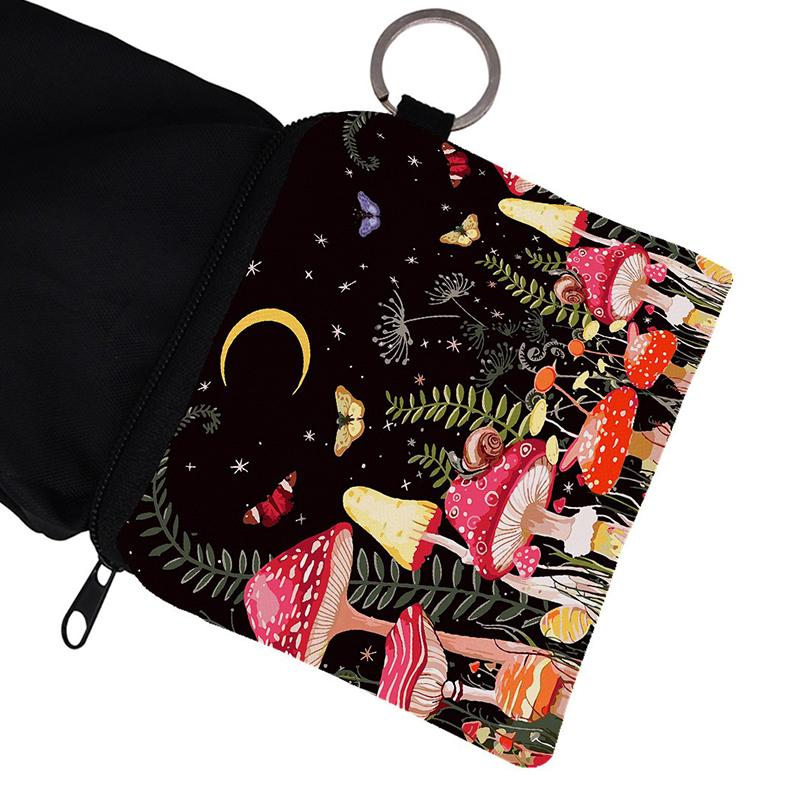 Barevná peněženka na mince s potiskem hub, voděodolná, přenosná, držák na karty a pouzdro na klíče