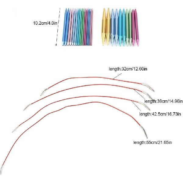 

Набор из 13 пар алюминиевых круговых спиц с чехлом Сменные спицы с аксессуарами Размер круговых спиц