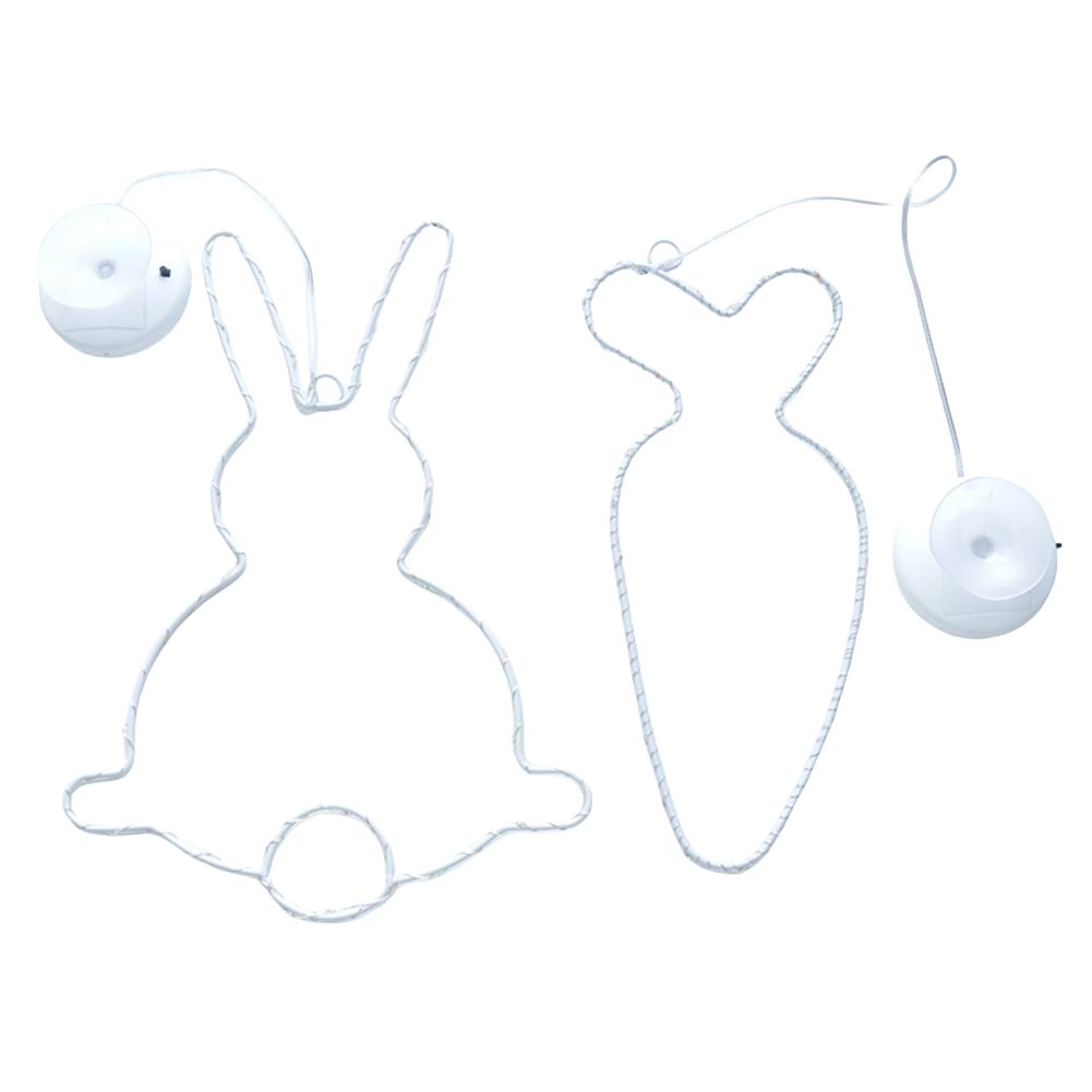 2PCS Easter Rabbit Light Bunny Window Fairy Lights Suction Cup Battery Operated Luminous Rabbit Pendant For Easter Decoration
