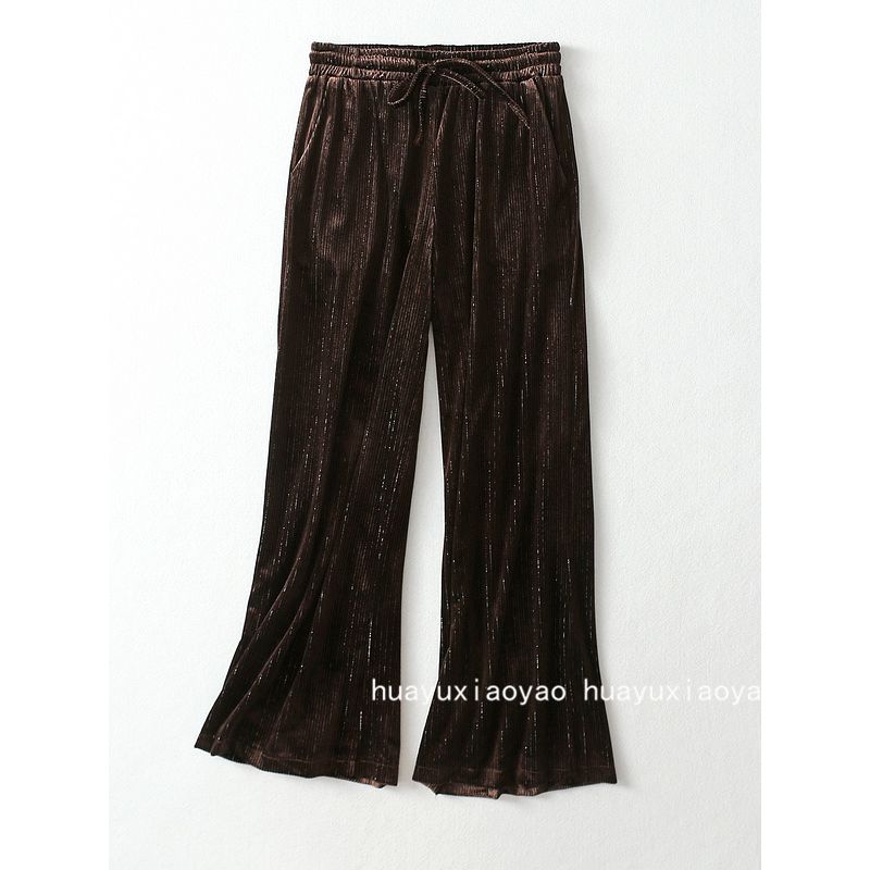 

Special Offer! Simple Commute High Waist Pleuche Wide Leg Pants Women s Spring Pants Pendant Easy to Care Dark Curry Pinstripe L
