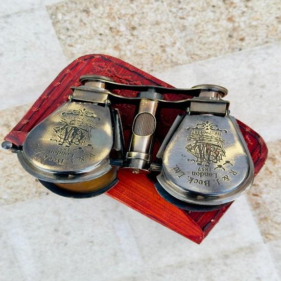 10,16 cm Mosiężna Lornetka Morska z Skórzanym Futerałem Okulary Operowe, Luneta R J Beck Londyn 1875 Prezent