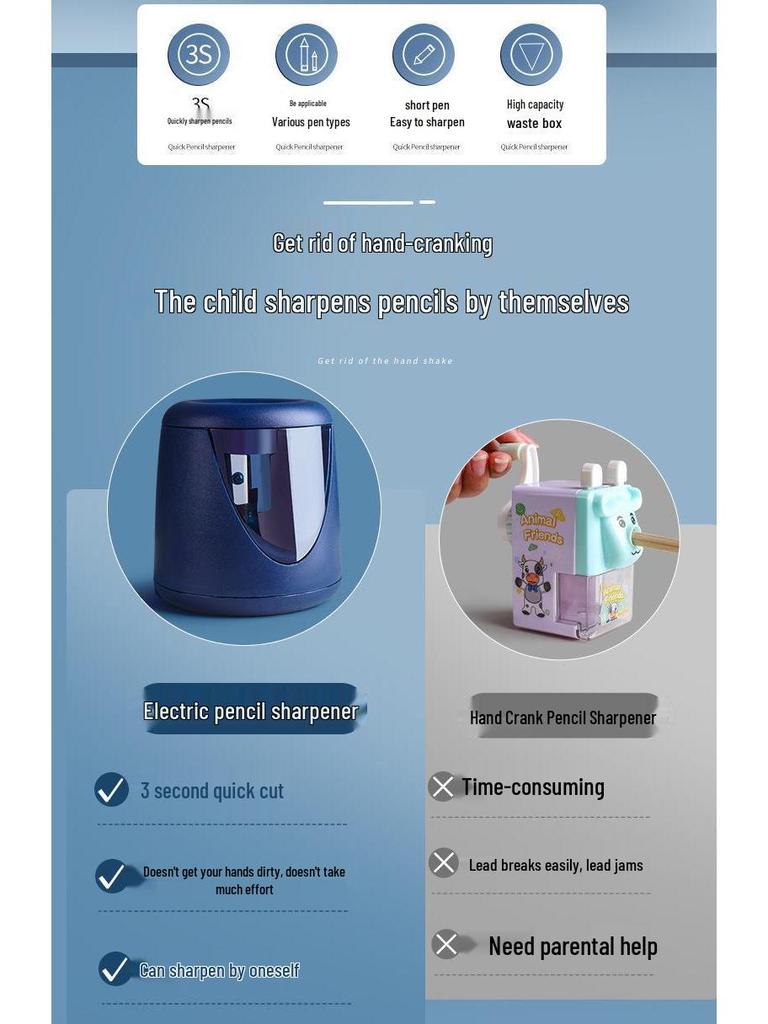 Automatic Electric Pencil Sharpener for Elementary Students - Creative, Rechargeable Design