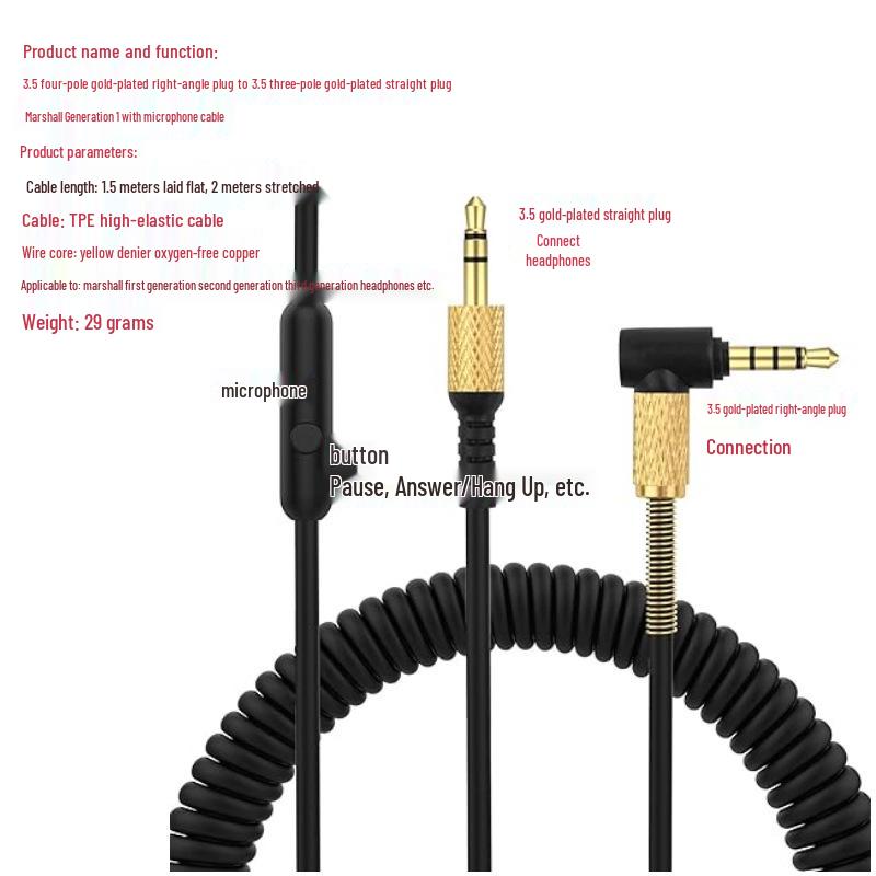 

Marshall Ma Ladle Original Spring Wire Headphone Audio Cable Marshall 1st Gen Brown Wire