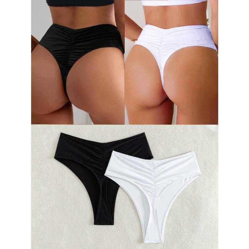 New solid color sexy swimsuit wrinkled swimsuit two-piece set for women