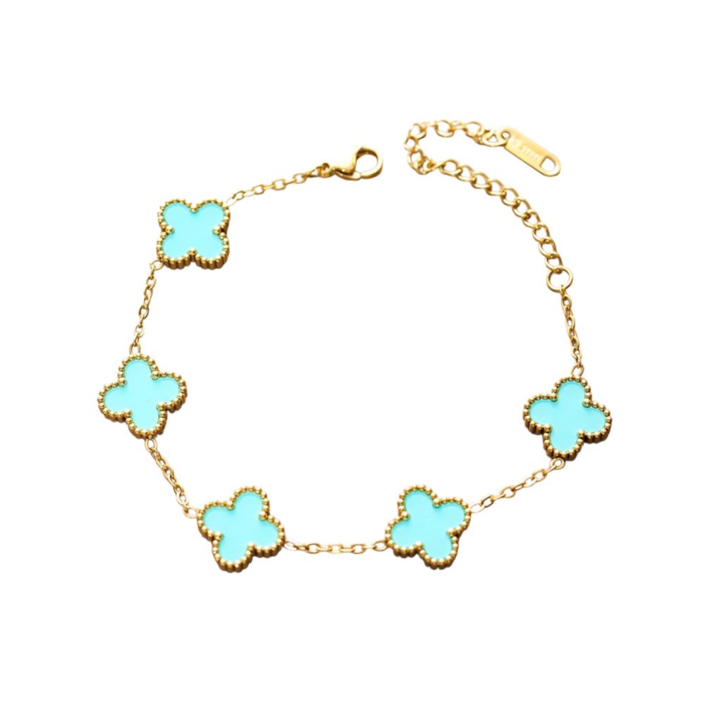 Gold-Plated Stainless Steel Four-Leaf Clover Bracelet - 13mm, Fashionable Color-Retention Jewelry