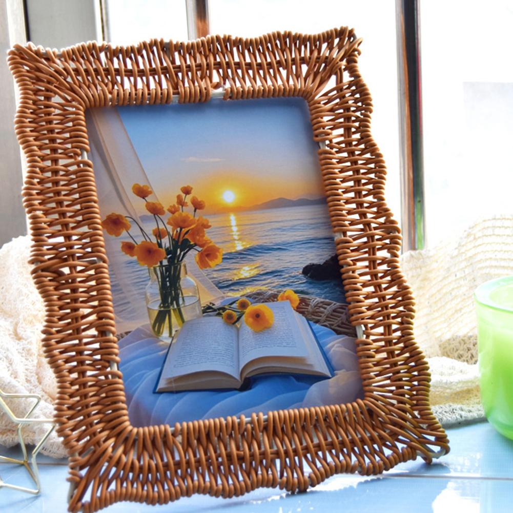 For Home Decor For Rustic Interiors Boho Rattan Frames Photo Display Lightweight Structure Artisan Craftsmanship