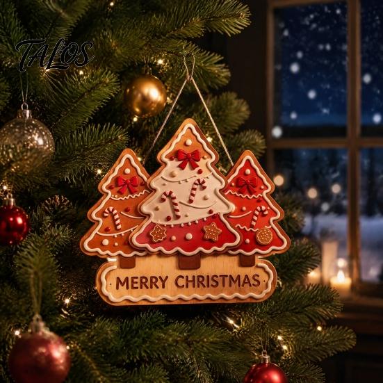 Christmas Hanging Wooden Signs Sign Ornament, Multi-Layer Tree Wood Plaque Multi Layered Wall Art with Rope, Merry Festive Door Decor Farmhouse Hanger
