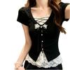 Sweet Spice Girl Lace Splicing Fake Two-piece Short Sleeve T-Shirt Women's Summer New Slim-Fit Unique Super Good-Looking Top
