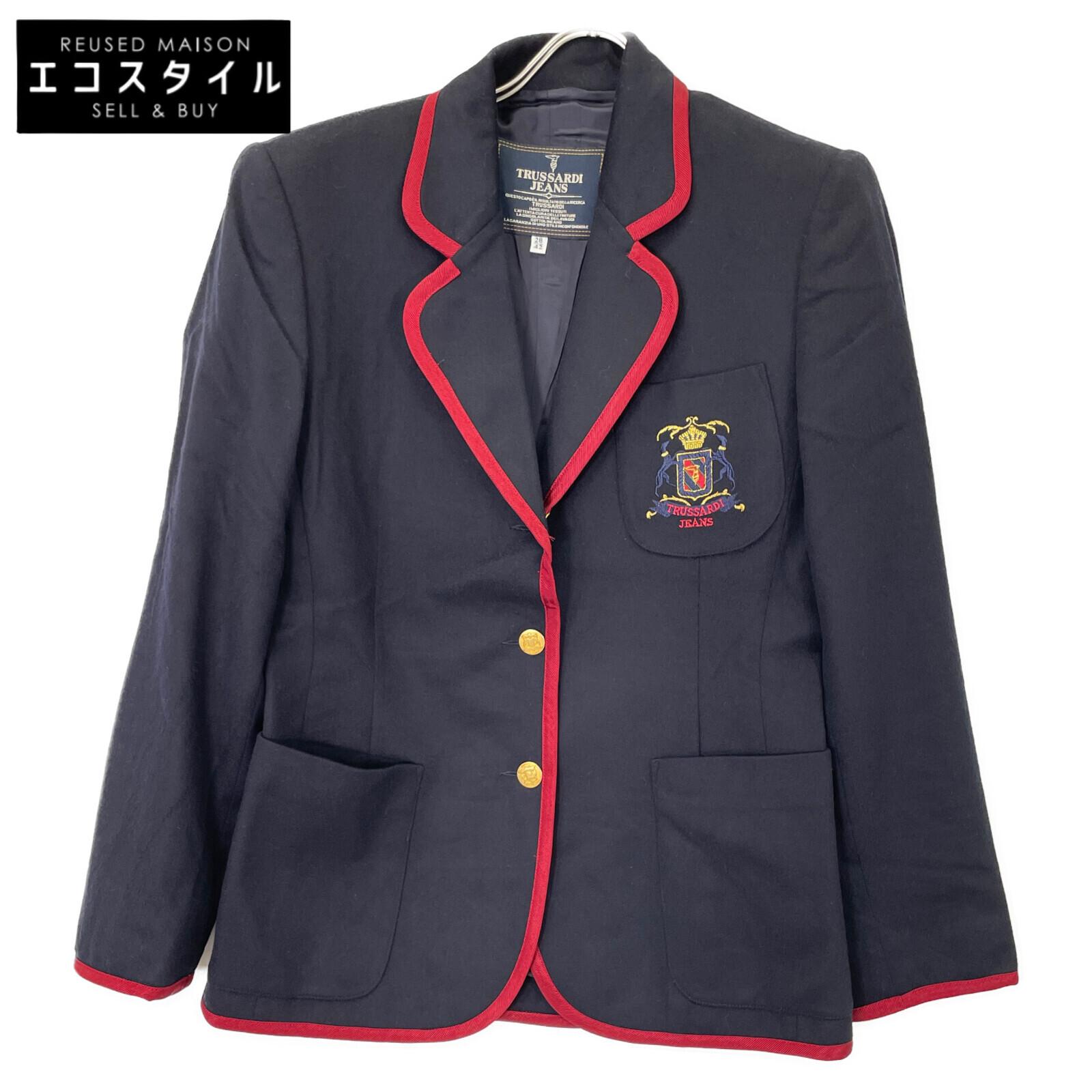 

TRUSSARDI Navy x Red Emblem Gold Button Wool Cashmere Blazer Jacket 28/42 Navy redUsed