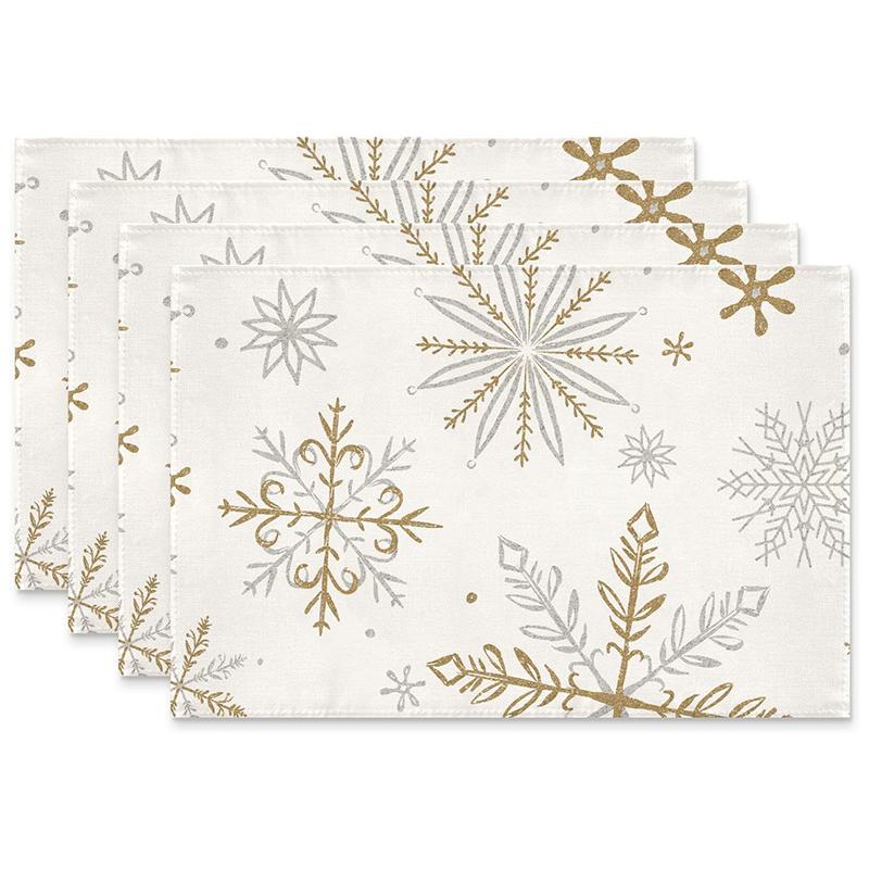 4Pcs Christmas Tree Elk Placemat Linen Dining Table Mats Coaster Bowl Coffee Cup Pad Mat 2025 Navidad Home Kitchen Decoration