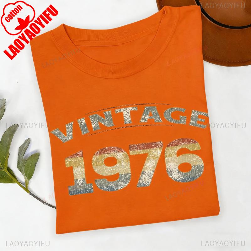 50th Birthday Retro1976 TShirt Gift for Women and Men Vintage Printed Tshirt Tops High Quality Cotton Regular Short Sleeve