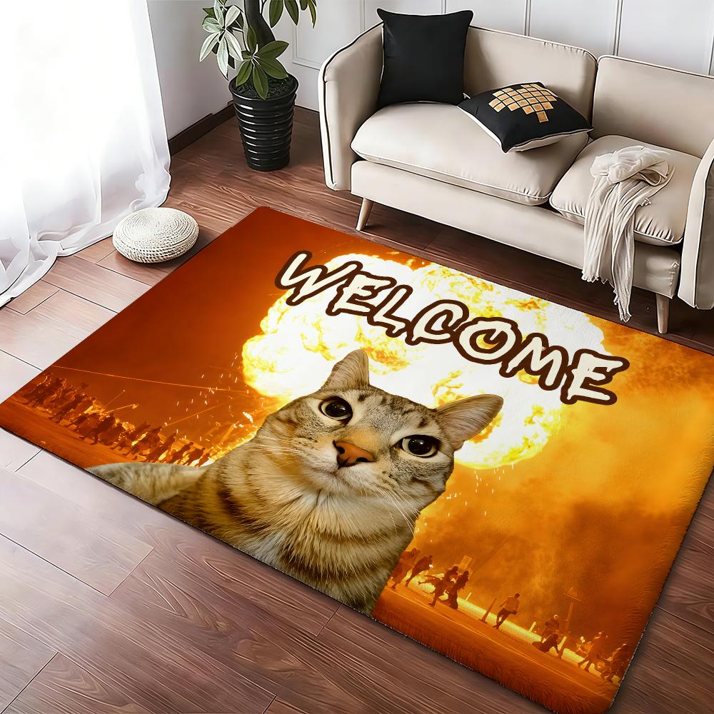Cool Silly Cat Meme Floor Mat Soft Thickened Absorbent Non-Slip Bedroom Living Room Door Mat Home Decor Flannel Rugs