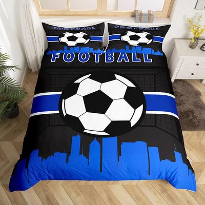 Football Duvet Cover Full Size Soccer Sport Bedding Set Boys Teens Ball Game Comforter Cover Blue Quilt Cover 3 Pcs With Zipper