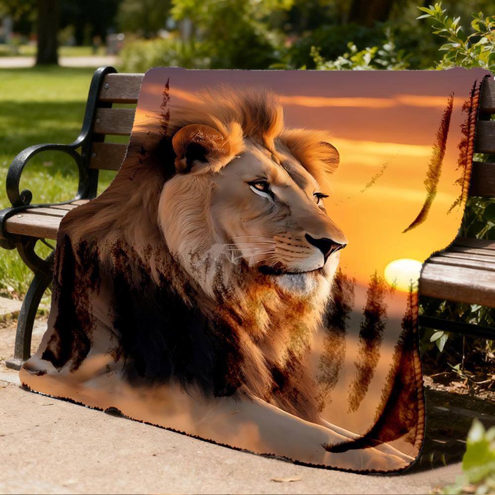 1pc Lion Safari Print Print Outdoor Blanket, Lightweight Polyester,