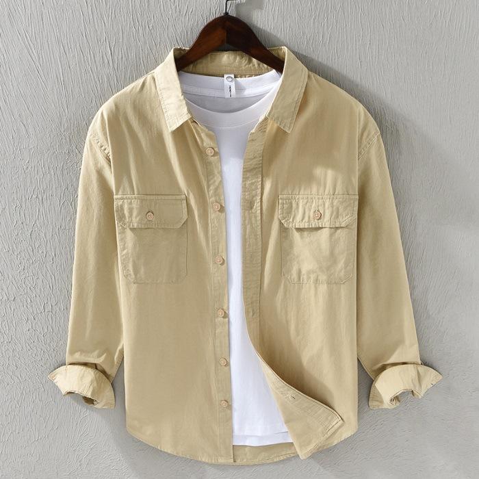 Spring New Men's Casual Long-sleeved Shirt Versatile Loose Simple Young Trendy Men's Cotton Shirt
