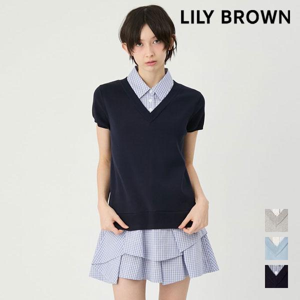 New item 10% OFF LILY BROWN Dress 26 Spring/Summer Shirt Docking Ruffle Dress Short Sleeve Mini Length lwno262208